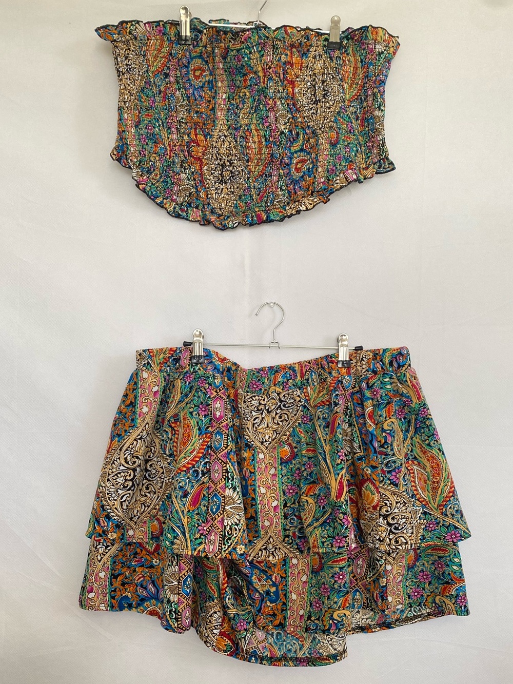 SHEIN Curve Paisley Print Tube Top & Ruffle Skirt Set 4XL Blue white